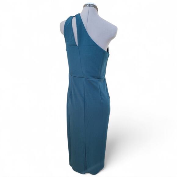 Lulus Fabulous Forever Teal One-Shoulder Cutout Tulip Midi Dress Size Large - Picture 3 of 8